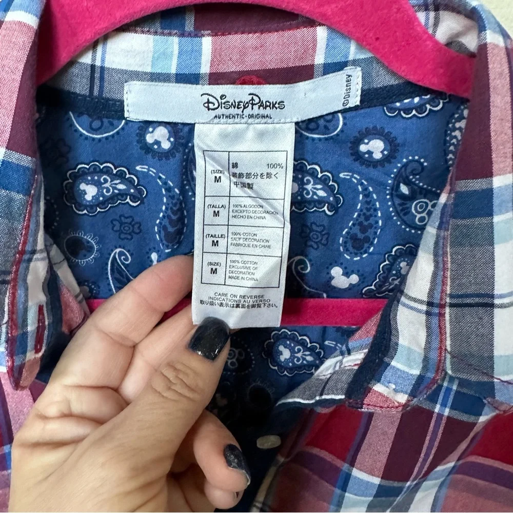 Disney Parks Red White Blue Plaid Long Sleeve Button Down Shirt Sz M EUC - Picture 5 of 6